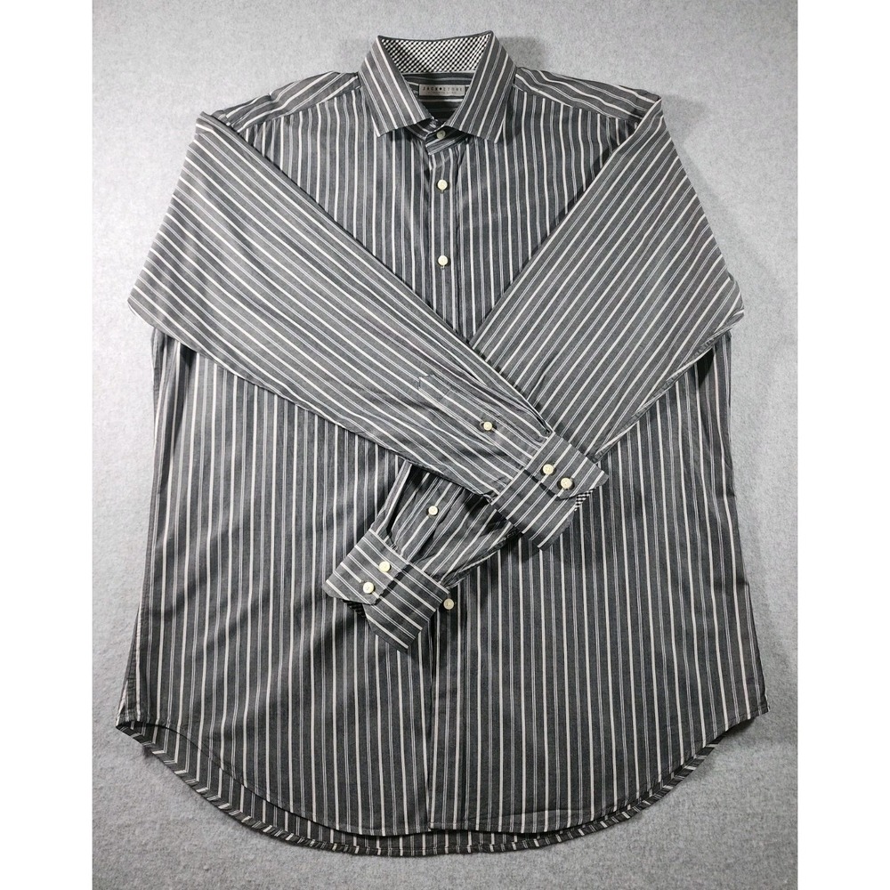 Thomas Dean Men's Dress Shirt, Size XL, Gray Stripe, Contrasting Trim